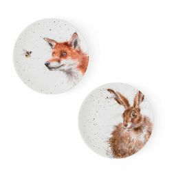 Porcelánové dezertní talířky Wrendale Designs, 16,5 cm, sada 2 ks - Liška a zajíc