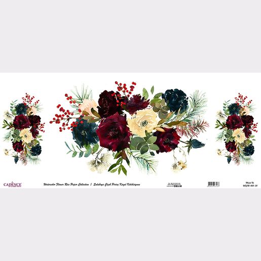 Rýžový papír Cadence v roli, 30 x 68 cm - 3 kytice růže a hloh