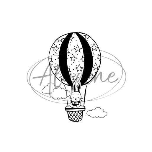*Dřevěné razítko Aladine, velikost G - Králík v létajícím balónu