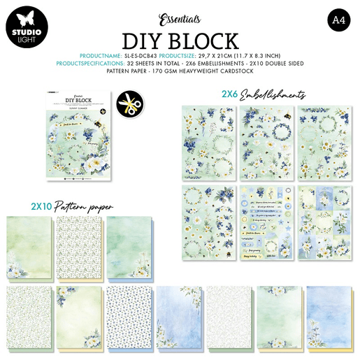 DIY Blok s výseky Studio Light "Sunny Summer", A4, 32 l. - Květinové věnečky