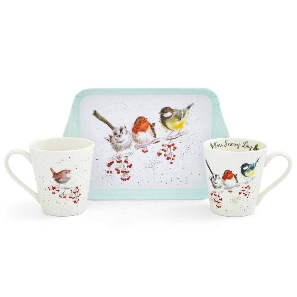 Pimpernel Dárková sada 2 ks hrnků s táckem Wrendale Designs "One Snowy Day" - Ptáčci