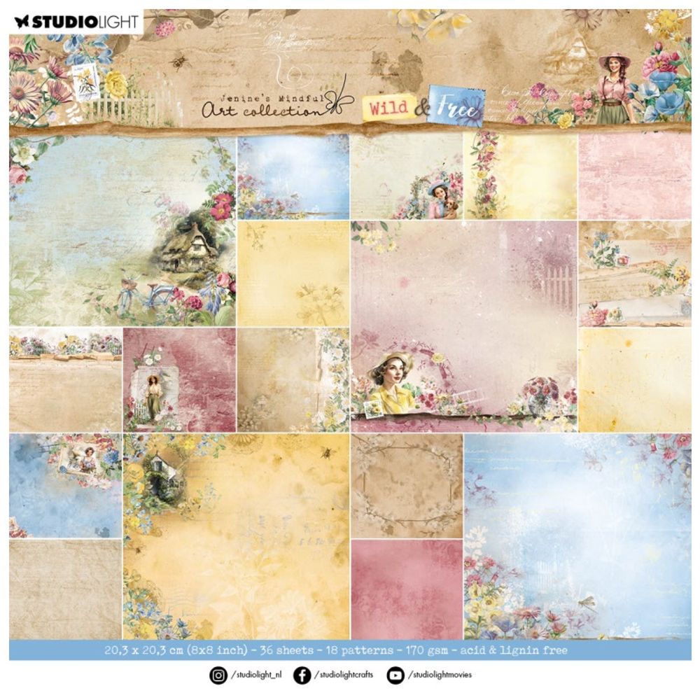 Blok podkladových papírů Studio Light aquot;Wild a Freeaquot;, 20,3x20,3 cm, 36 l. Aladine