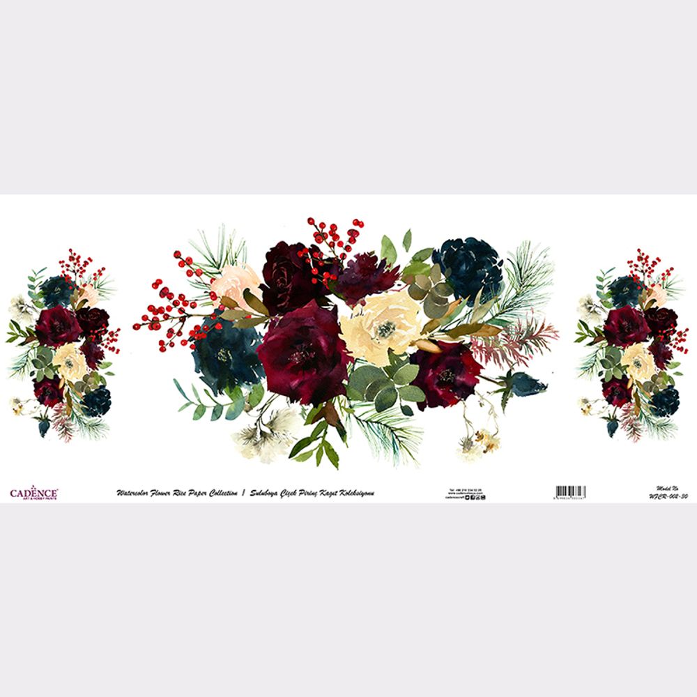 Levně Cadence Rýžový papír Cadence v roli, 30x68 cm - 3 kytice růže a hloh