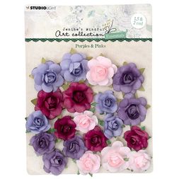 Papírové květiny Studio Light, 20 ks - růžové a fialové
