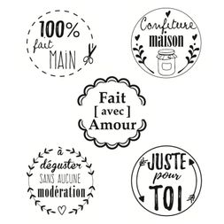 Dřevěné razítko Aladine, kulaté, 3 cm - Francouzské nápisy - 5 designů