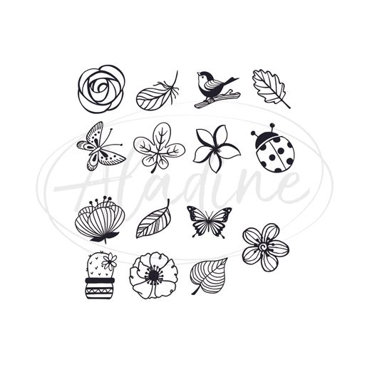 Dřevěná razítka Aladine Stampo Lovely, 15 ks - Příroda