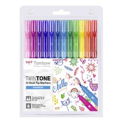 Sada oboustranných fixů Tombow TwinTone - 12 ks, barvy duhy