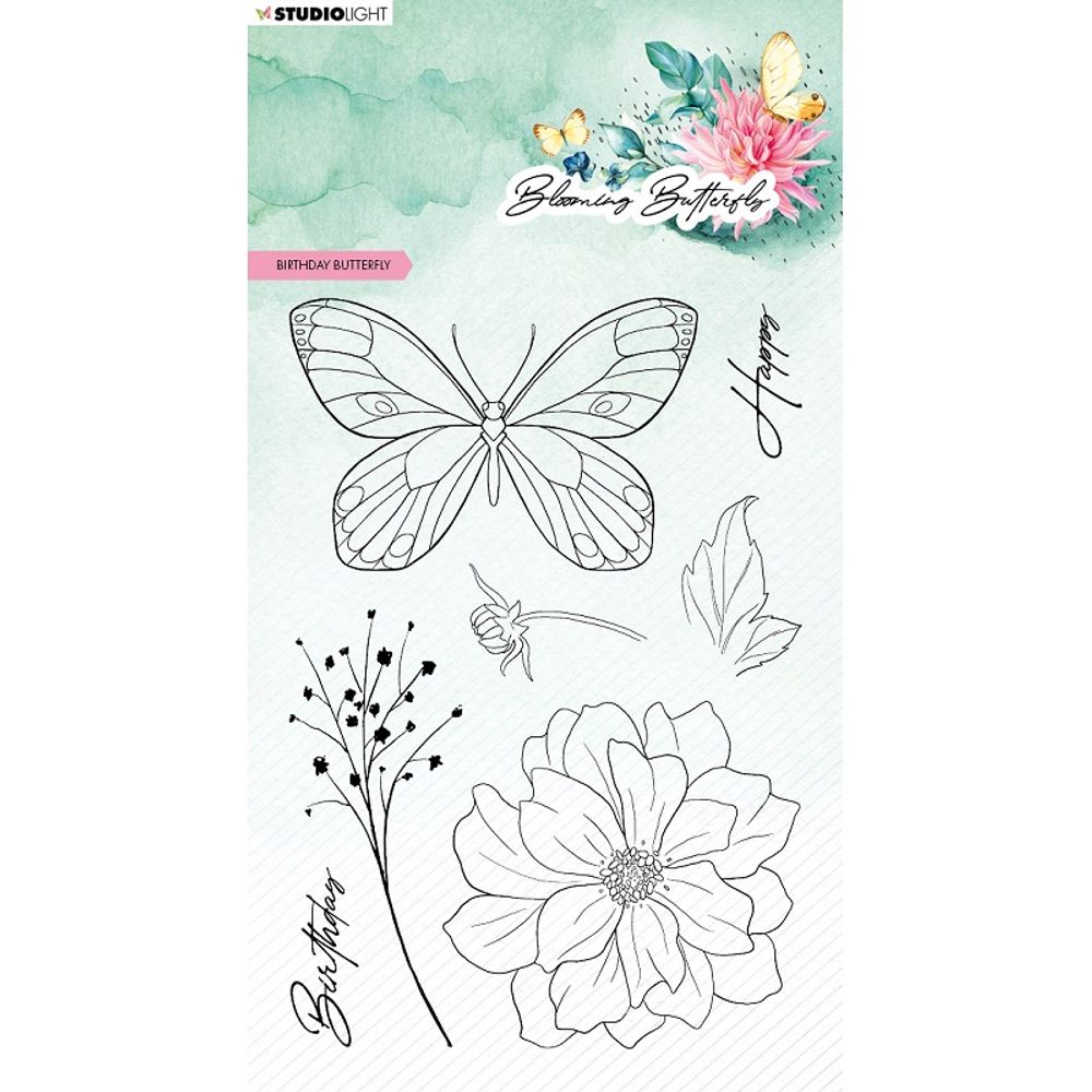 Levně Studio Light Gelová razítka Studio Light "Blooming Butterfly", 7 ks - Narozeninový motýl