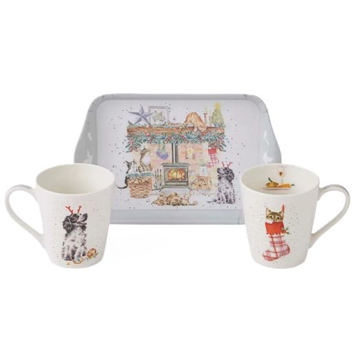Sada podnosu a hrnků Wrendale Designs "No Place Like Home" - Vánoční mazlíčci