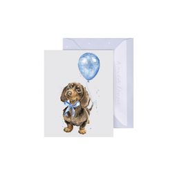 Dárková kartička Wrendale Designs "Sausage Dog Blue" - Jezevčík v modré