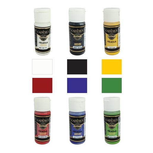 Akrylové barvy Cadence, 25 ml, sada 6 ks a akrylový lak - základní