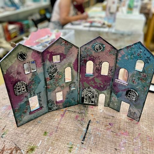 Dřevěný výřez k dekoraci Gomille, 4 ks - Domečky