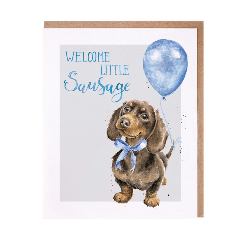 Wrendale Designs Přání k narození dítěte Wrendale Designs "Little Sausage" - Jezevčík v modré