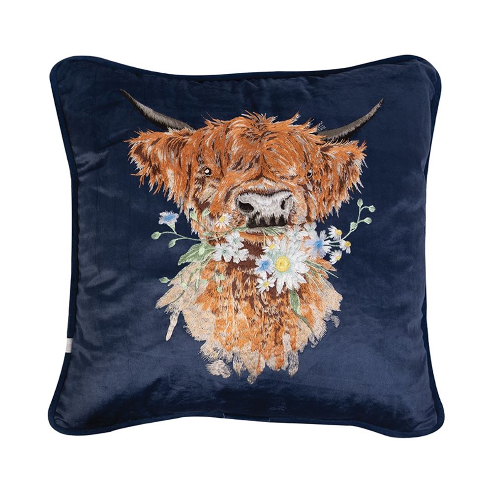 Levně Wrendale Designs Vyšívaný polštář Wrendale Designs "Daisy Coo", 40x40 cm - Kráva