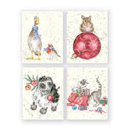 Vánoční dárkové kartičky Wrendale Designs, 16 ks, 4 motivy - Domácí zvířata