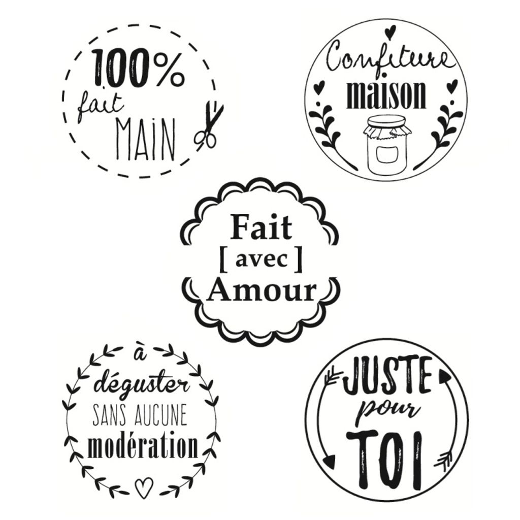 Aladine wooden stamp, round, 3 cm - French inscriptions - 5 designs