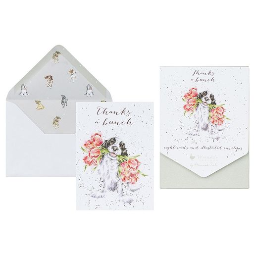 Děkovné přání Wrendale Designs "Blooming with Love", 8 ks - Pes, kokršpaněl