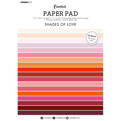Blok barevných papírů "Shades of Love A4, 36 l. - odstíny červené a růžové