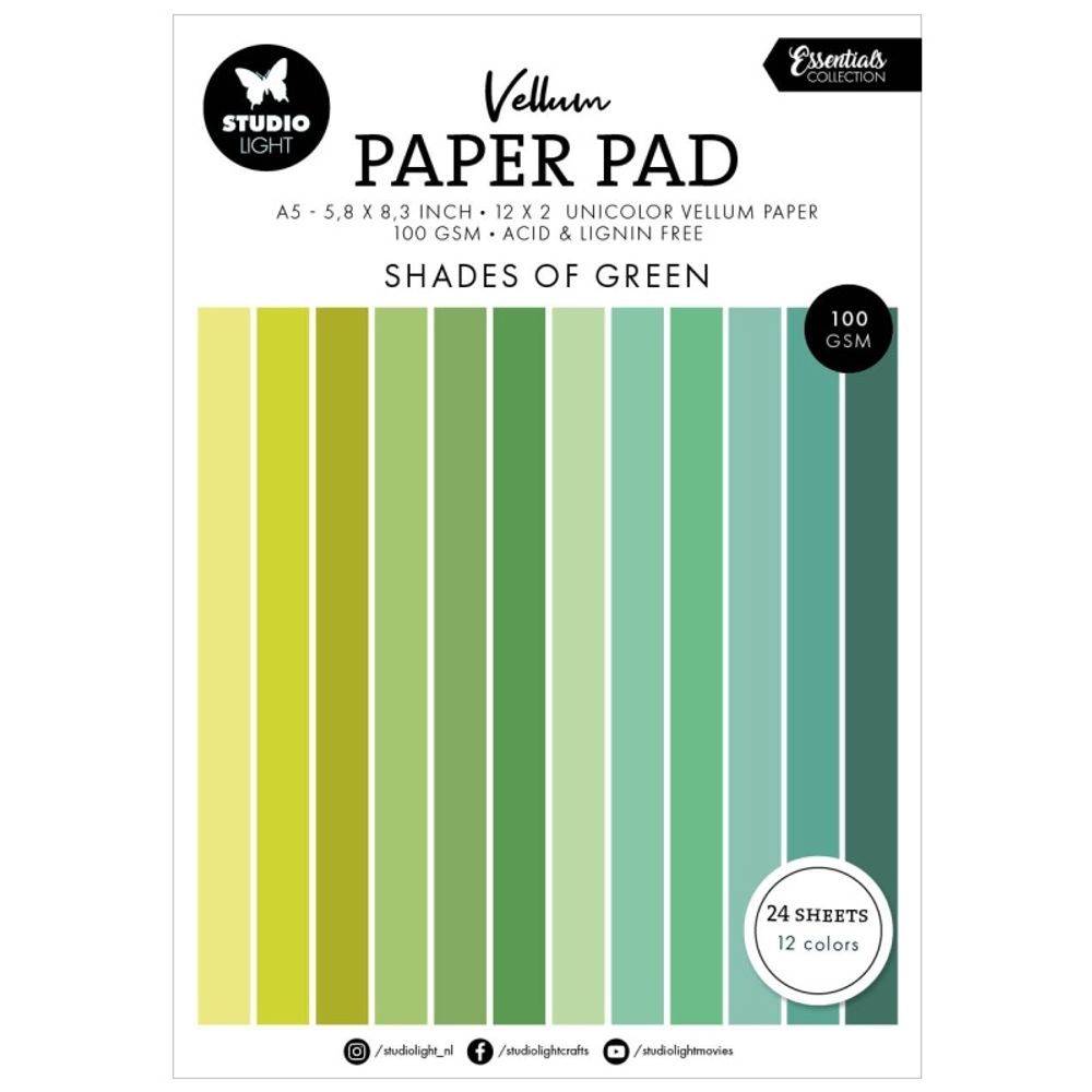 Pergamenové papíry Studio Light, A5, 24 l. - odstíny zelené Aladine