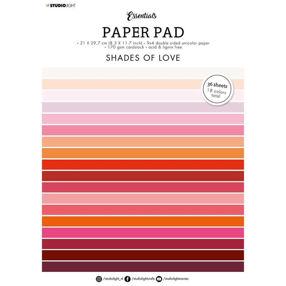 Studio Light Blok barevných papírů Studio Light "Shades of Love", A4, 36 l. - odstíny červené a růžové