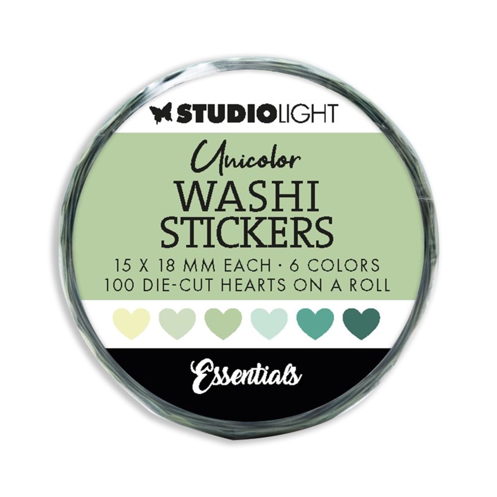 Washi samolepky Studio Light, 100 ks - Zelená srdíčka Aladine