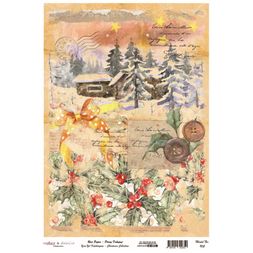 Rýžový papír Cadence, A4 - Vánoční cesmína a les