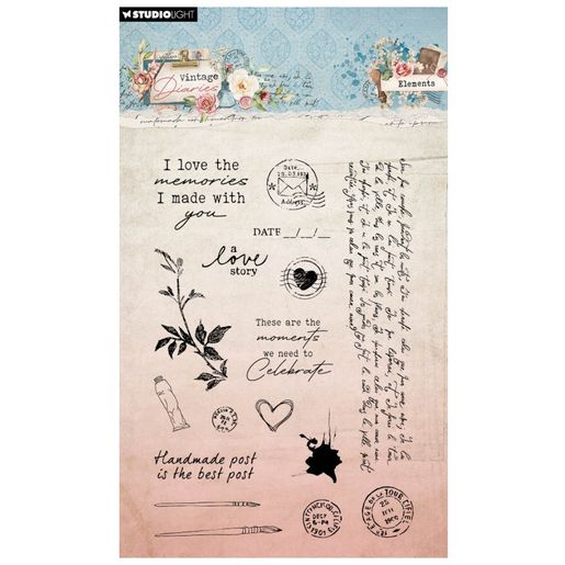 Gelová razítka Studio Light "Vintage Diaries", 17 ks - Poštovní