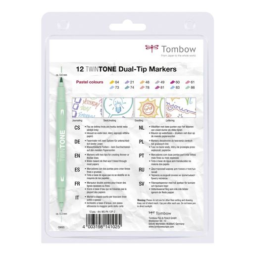 Sada oboustranných fixů Tombow TwinTone - 12 ks, pastelové barvy