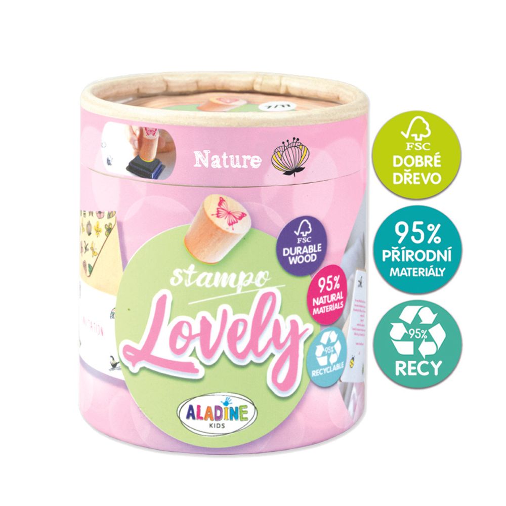 Aladine Dřevěná razítka Aladine Stampo Lovely, 15 ks - Příroda