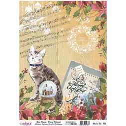 Rýžový papír Cadence, A4 - Vánoční kolekce, Kočka a vánoční hvězda