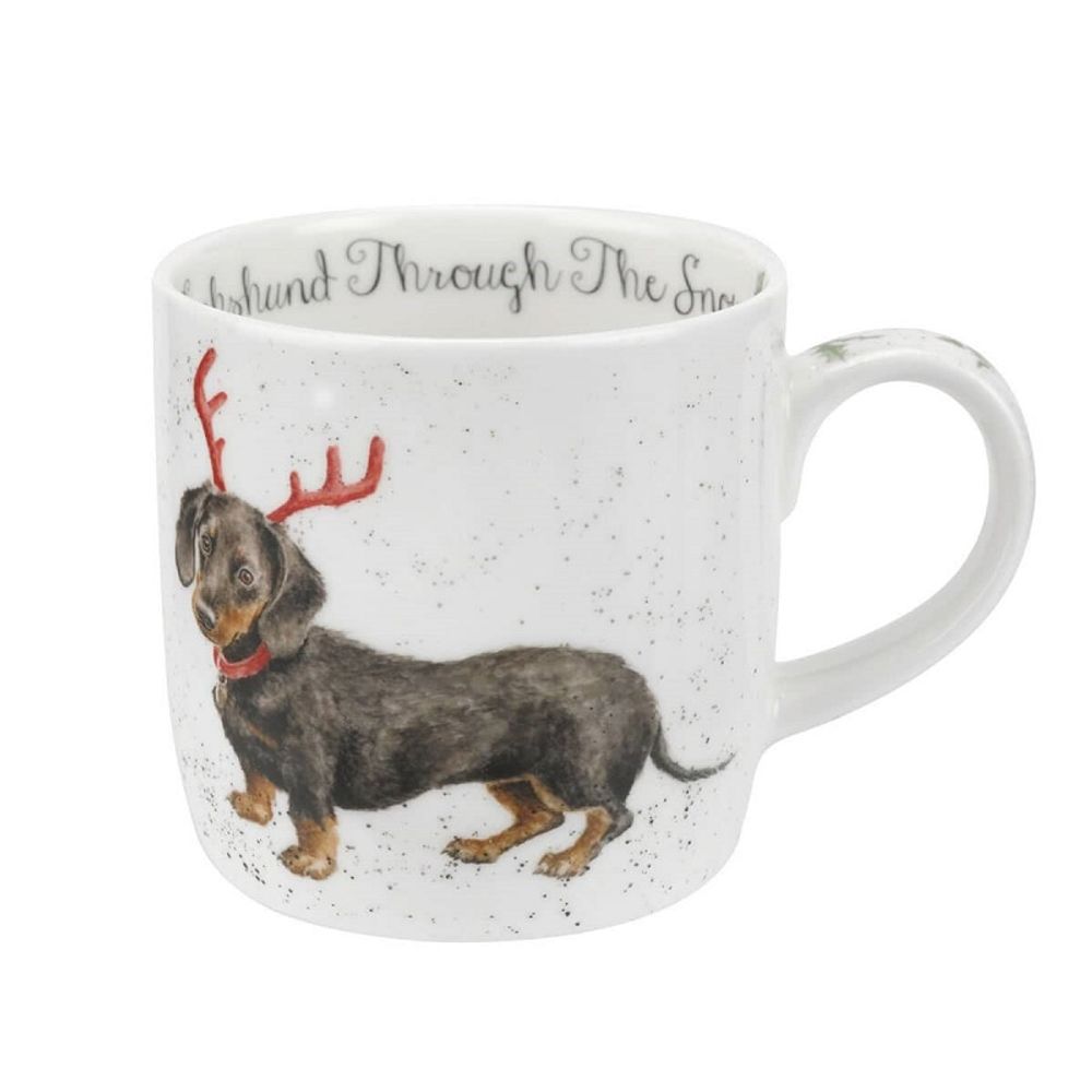 Royal Worcester Vánoční porcelánový hrnek Wrendale Designs "Dachshund through the Snow", 0,31 l - Jezevčík