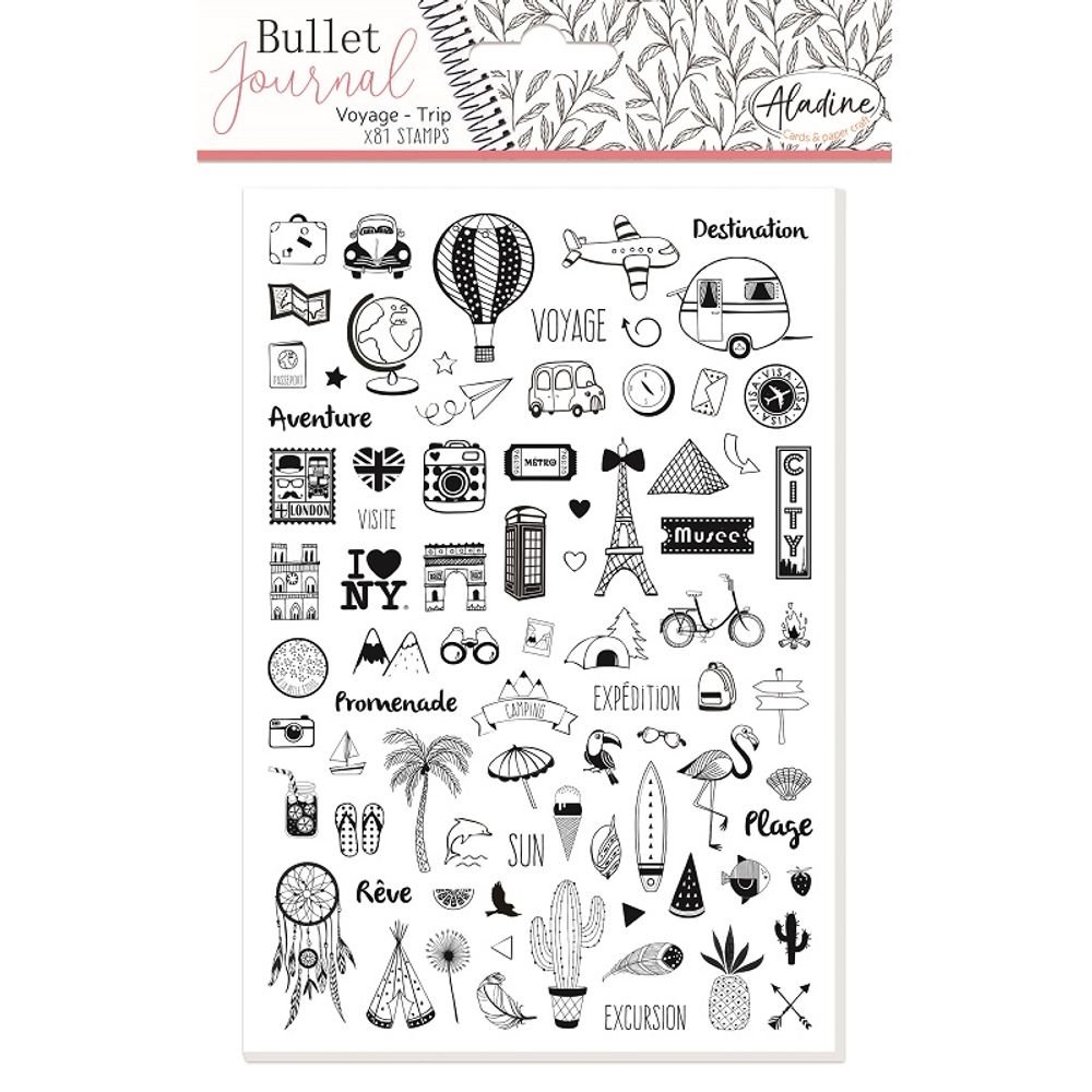 Levně Aladine Diářová razítka Aladine Stampo Bullet Journal, 81 ks - Cestování