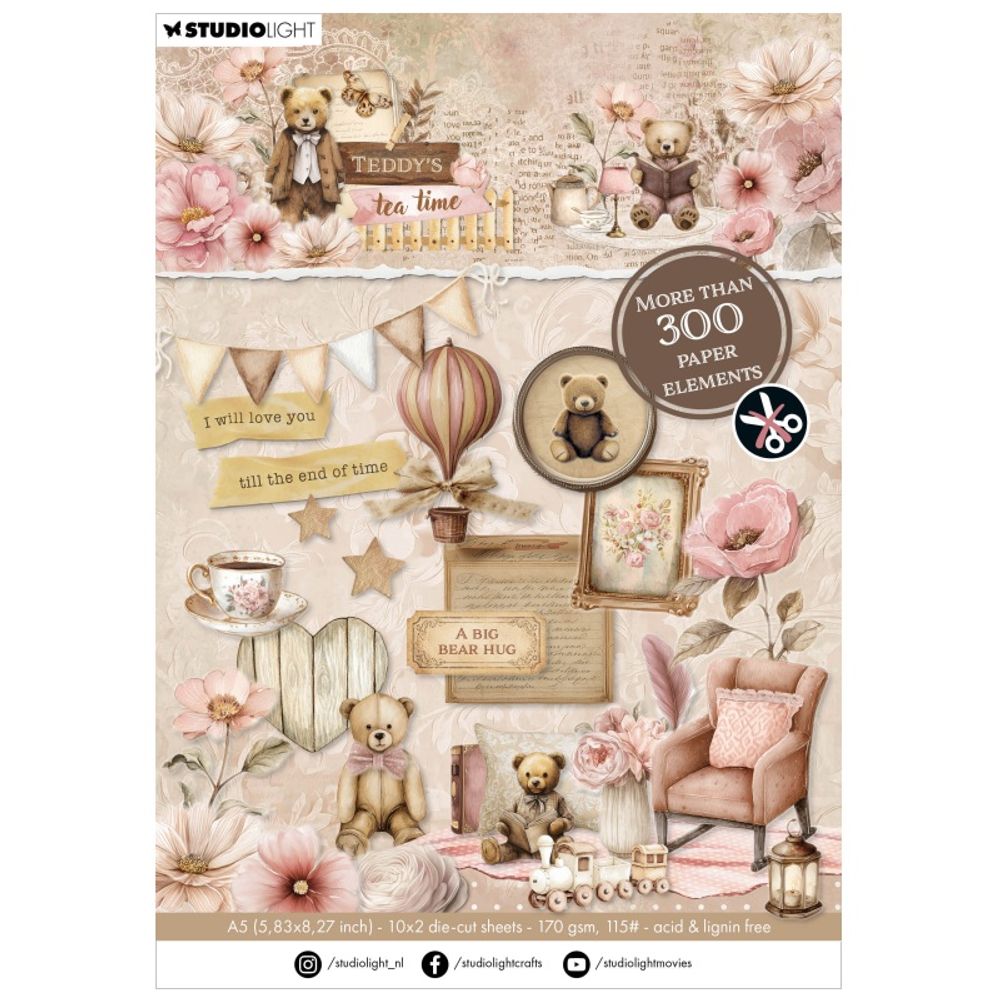 Studio Light Blok s papírovými výseky Studio Light "Teddy's Tea Time", A5, 20 l.