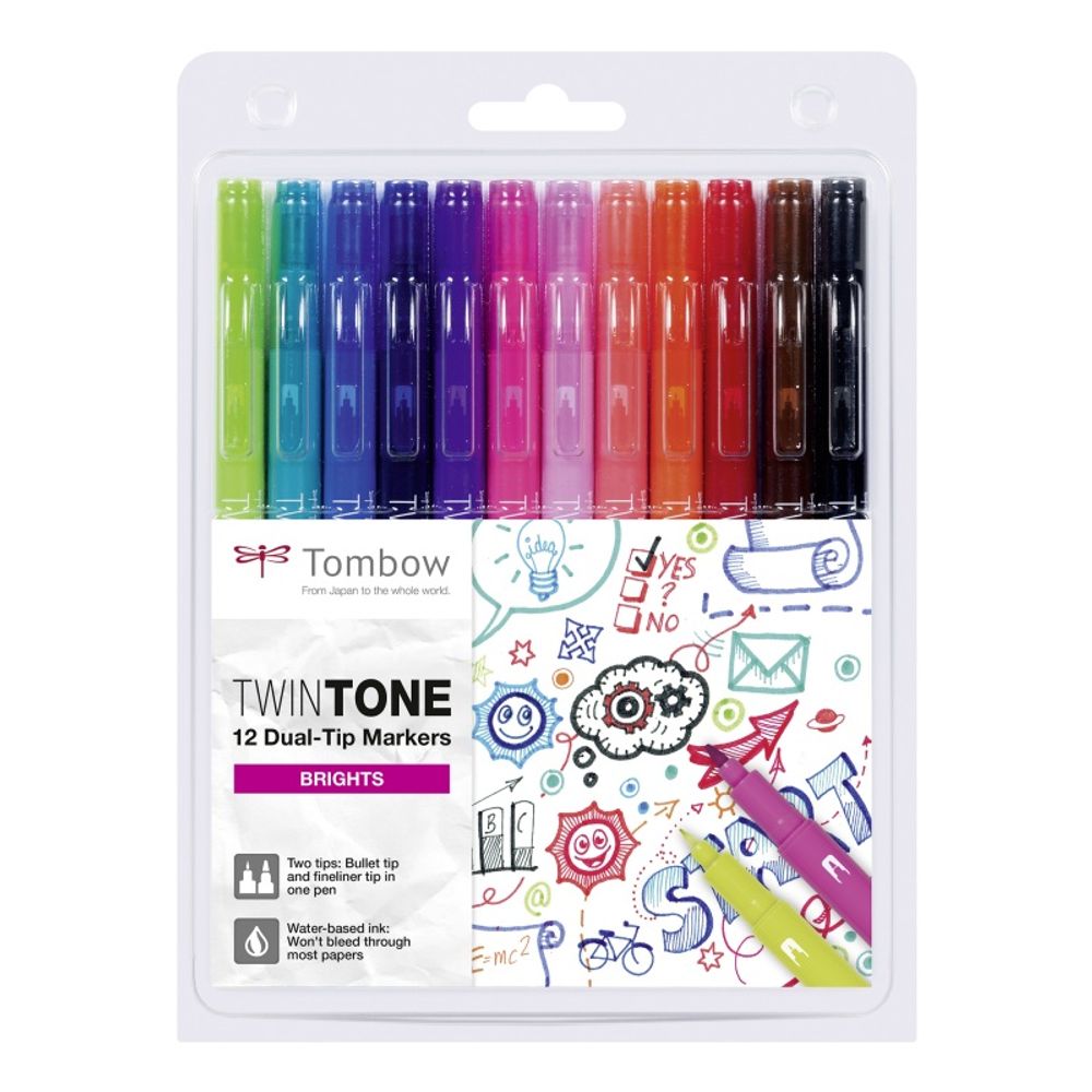 Levně Tombow Sada oboustranných fixů Tombow TwinTone - 12 ks, zářivé barvy