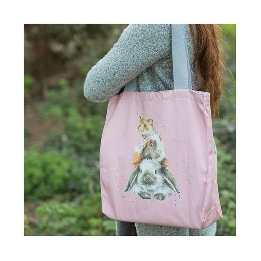 Pevná plátěná taška Wrendale Designs "Piggy in the Middle" - Morče a králík