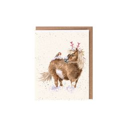 Dárková kartička Wrendale Designs "One Horse Open Sleigh" - Poník, vánoční