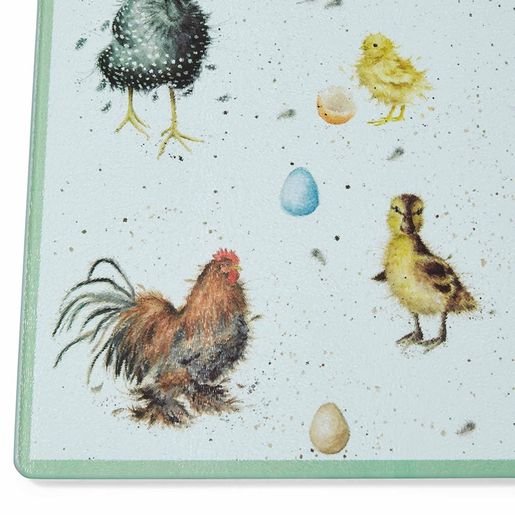 Skleněná krájecí deska Wrendale Designs "The Country Set" - Ptáčci na farmě