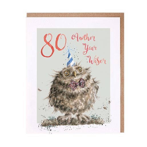Narozeninové přání Wrendale Designs "80 Another Year Wiser" - Sova