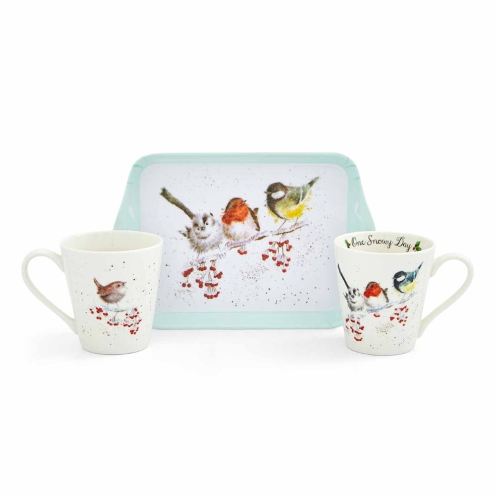Pimpernel Dárková sada 2 ks hrnků s táckem Wrendale Designs "One Snowy Day" - Ptáčci