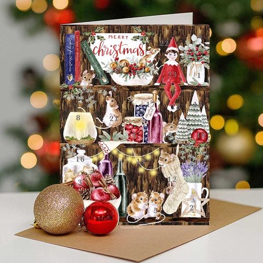 Přání s adventním kalendářem Wrendale Designs "The Christmas Pantry", A5 - Myšky