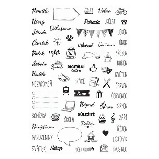 Diářová razítka Aladine Stampo Bullet Journal, 68 ks - České nápisy