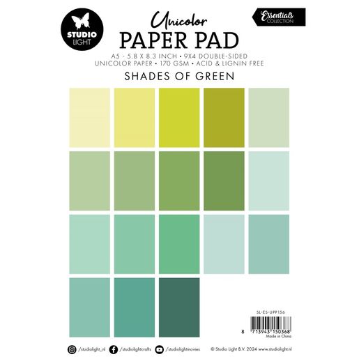 Blok barevných papírů Studio Light, A5, 36 l. - odstíny zelené