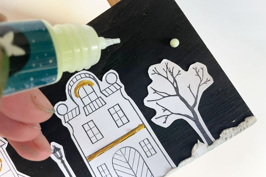 Dřevěná krabička s domečky