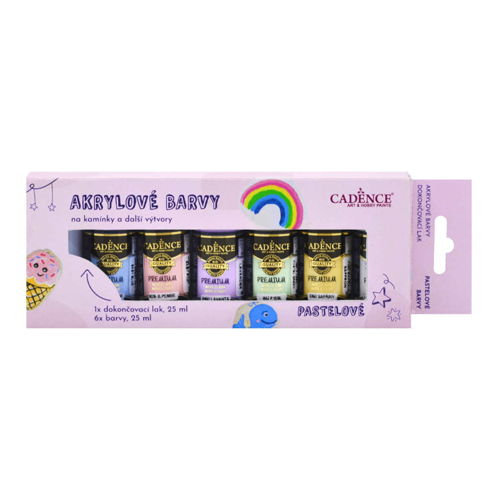 Levně Cadence Akrylové barvy Cadence, 25 ml, sada 6 ks a akrylový lak - pastelové