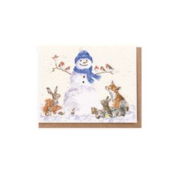 Dárková kartička Wrendale Designs "Gathered All Around" - Sněhulák, vánoční