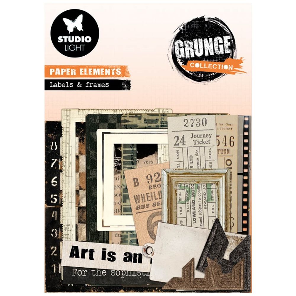 Papírové výseky Grunge, 53 ks - Lístky, rámečky, nápisy Aladine