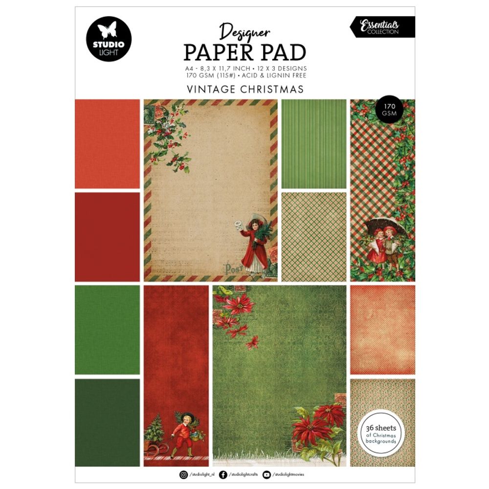 Studio Light Blok podkladových papírů Studio Light "Vintage Christmas", A4, 36 l. - Vánoční nostalgie