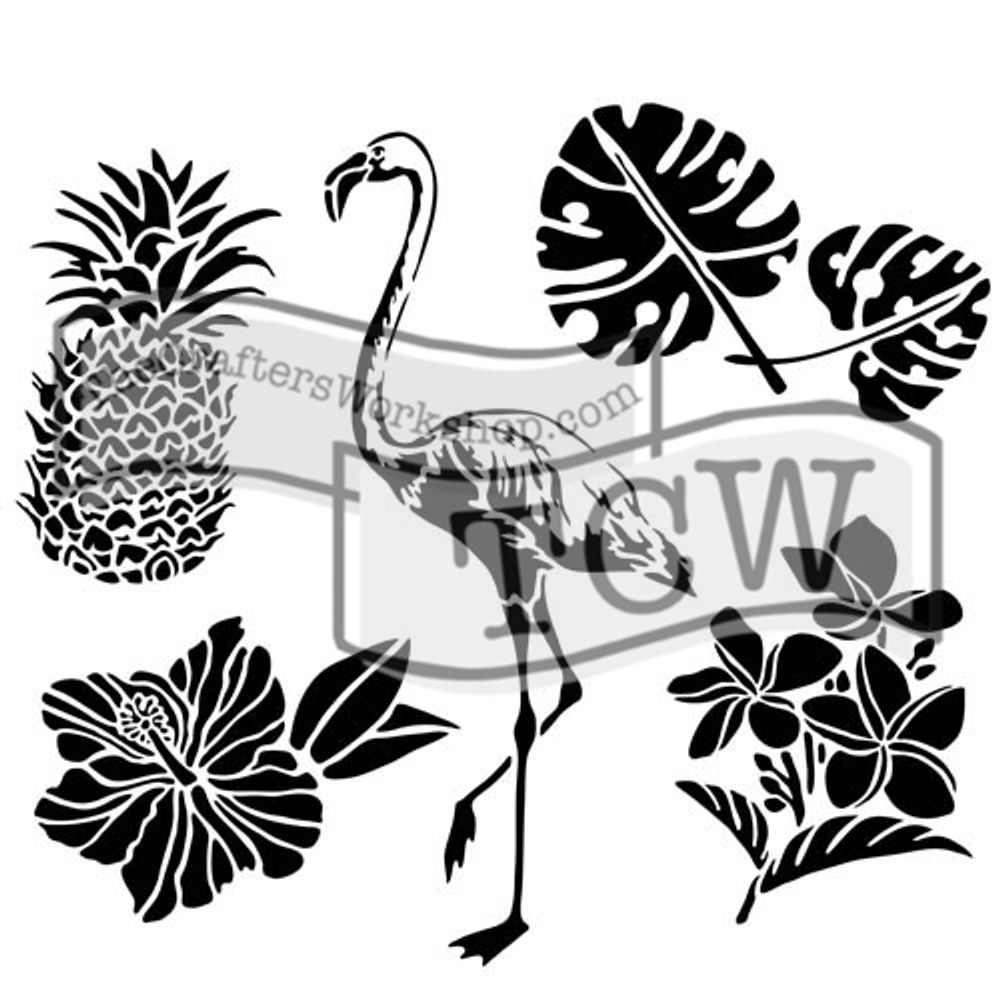 The Crafter´s Workshop Šablona TCW - Tropical elements - VYBERTE VELIKOST - Šablona TCW 12"x12" (30,5x30,5 cm) - Tropical elements