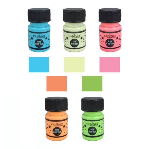 Akrylové barvy Cadence, sada 5 ks, 30 ml - svítící ve tmě