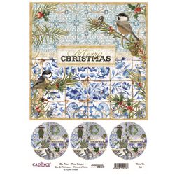 Rýžový papír Cadence, A4 - Modré ptačí Vánoce, čtverec a kolečka